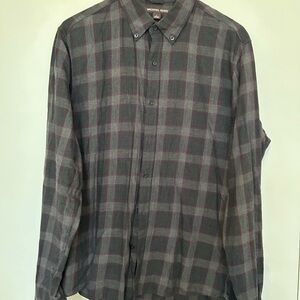 Michael Kors Charcoal and Burgundy Plaid Shirt